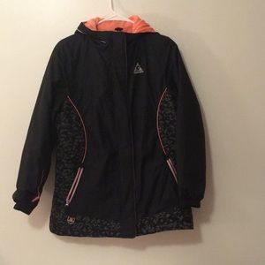 Double layered peach and black winter jacket.